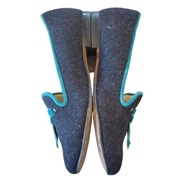 Cole Haan Sabrina Women's Charcoal Gray Wool Loafers Flats Teal Bow Size 6 - Picture 4 of 10